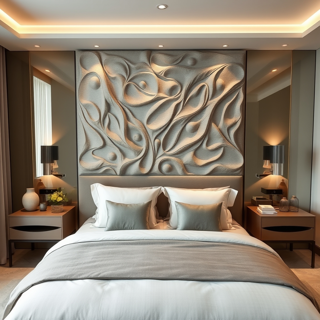 bedroom sculpted organic texture headboard - Illustration 3