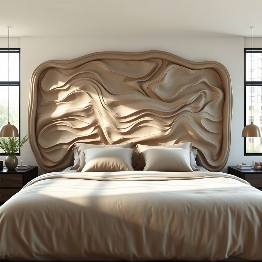 bedroom sculpted organic texture headboard - Illustration 1
