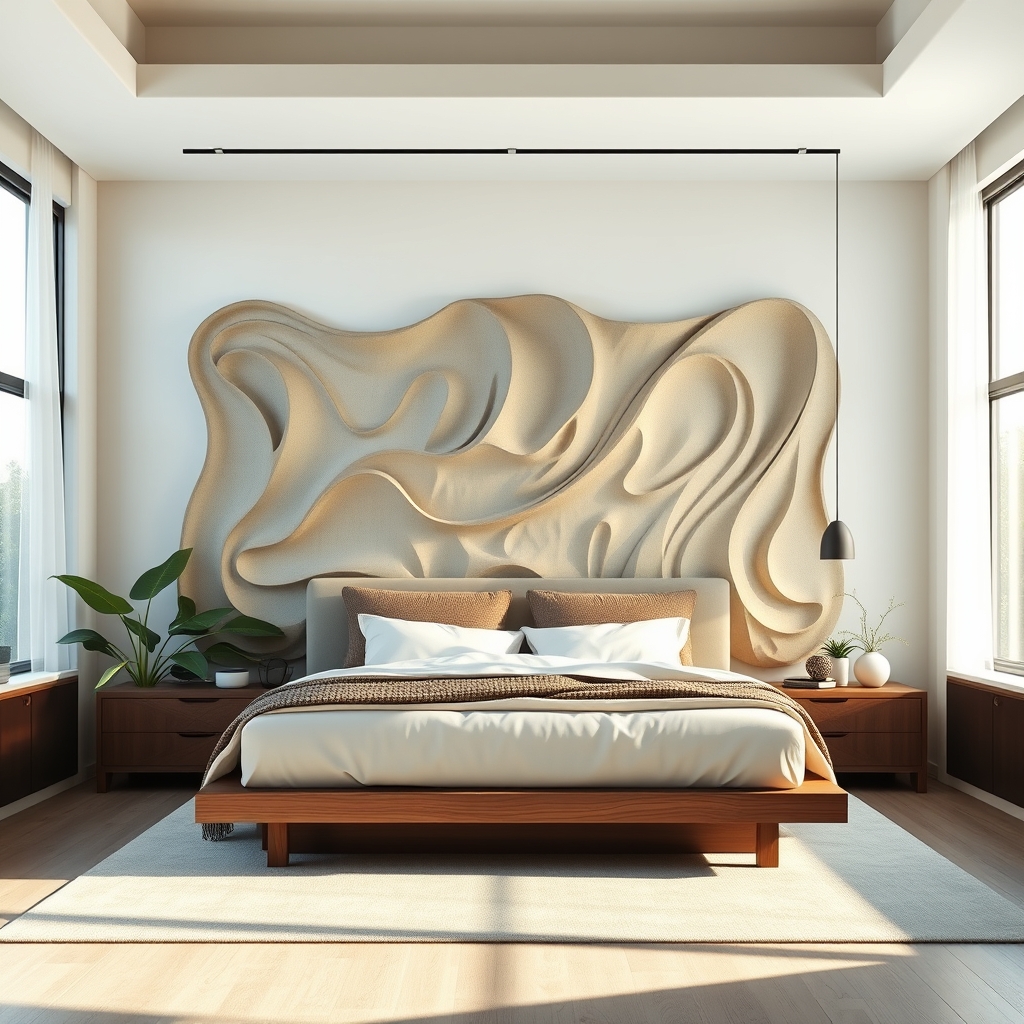 bedroom sculpted organic texture headboard - Illustration 1