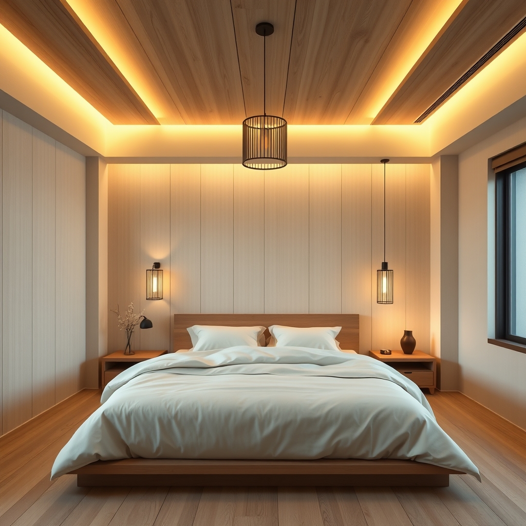 japandi bedroom lighting layered - Illustration 1