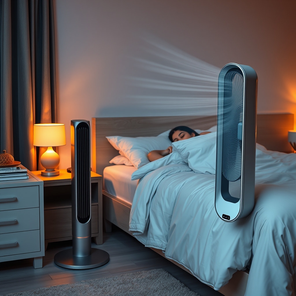 tower fan in action